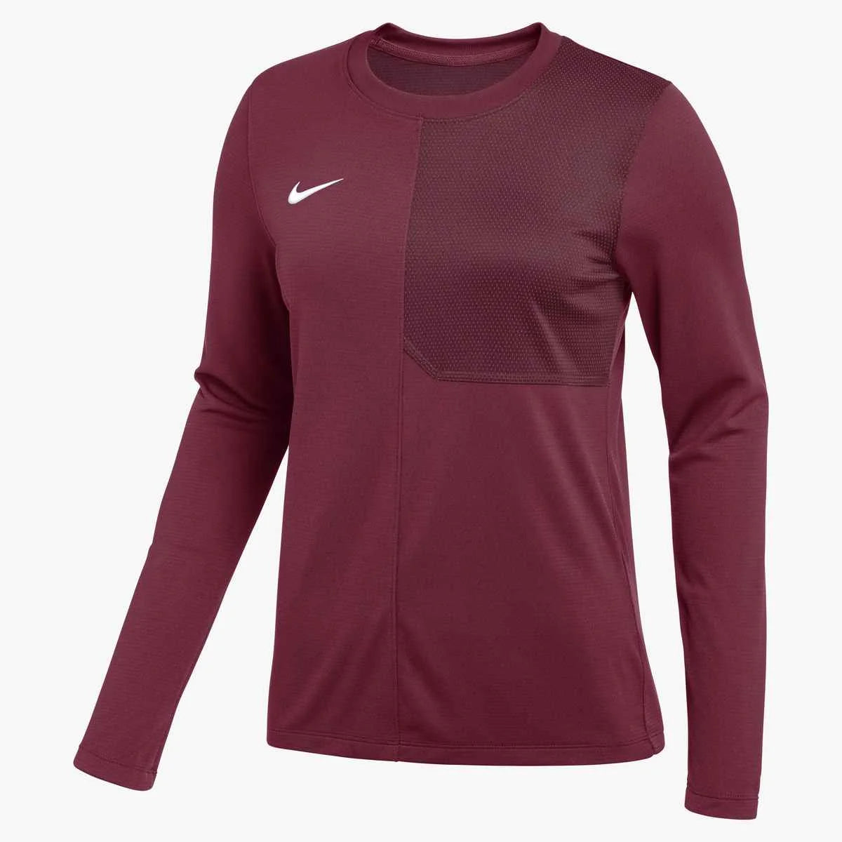 Nike Women's Dri-FIT Long-Sleeve UV Coach Top Maroon Color.