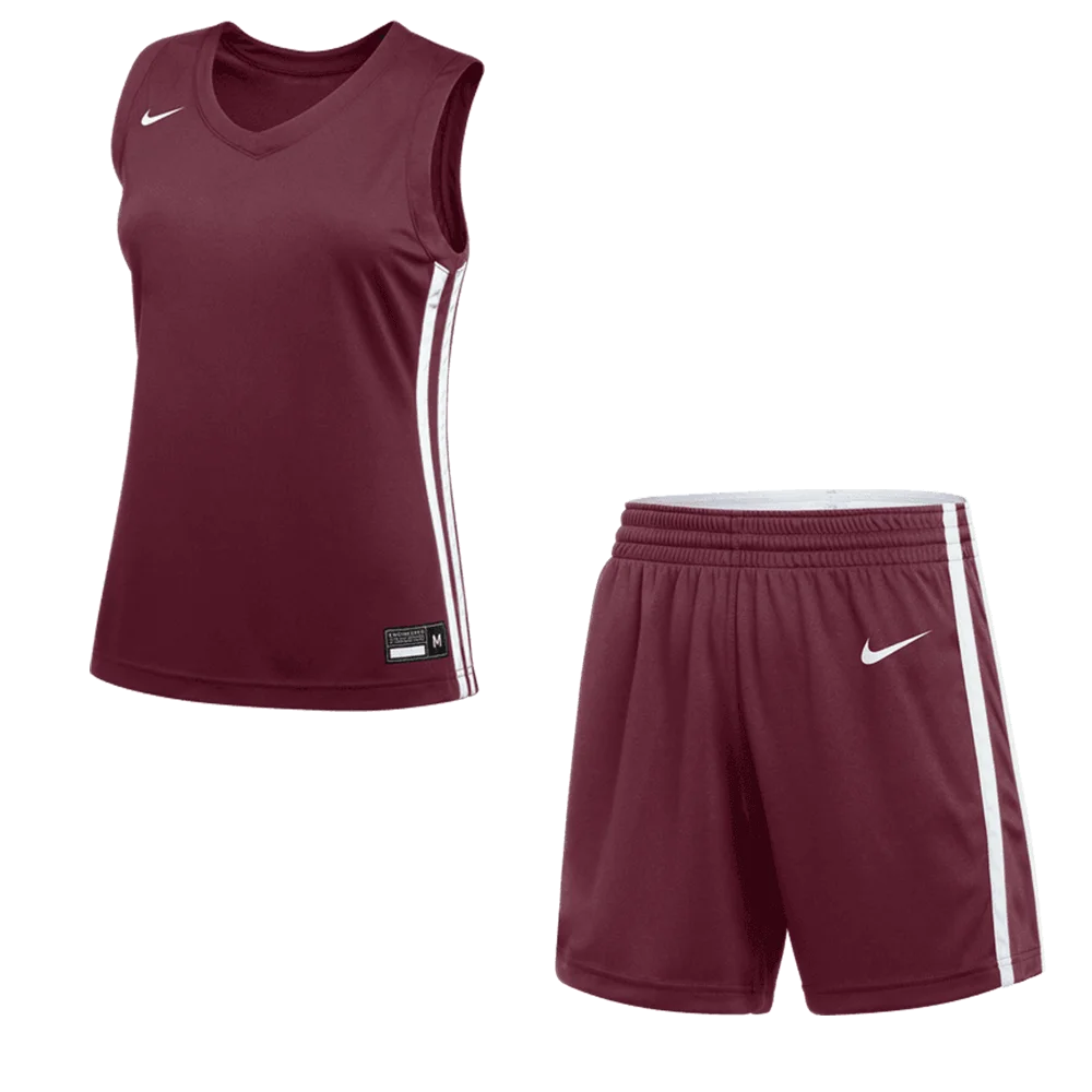 Nike Women's Dri-Fit Stock Overtime Set - Jersey and Short (Standard Fit)  Pair Maroon Color Front View.