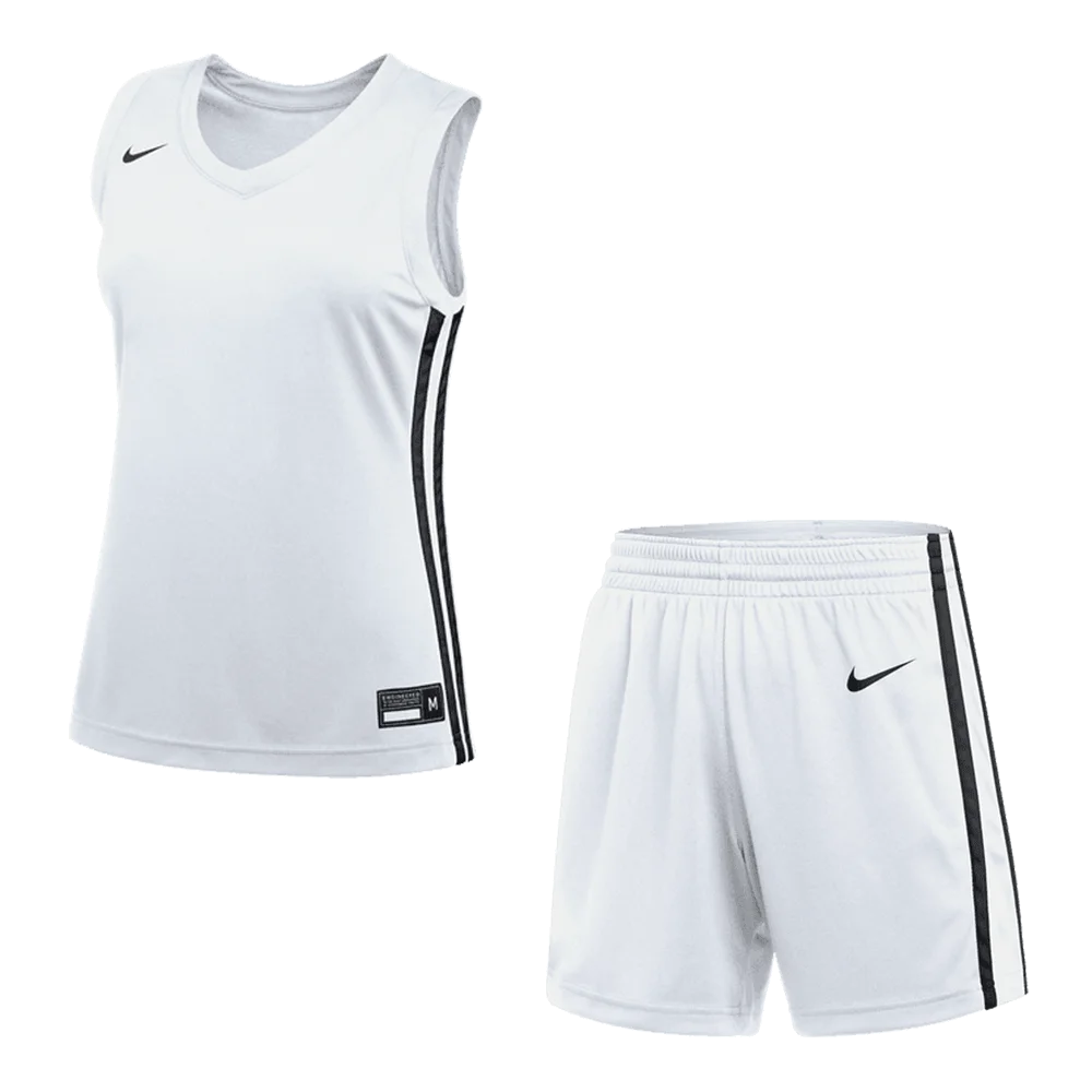 Nike Women's Dri-Fit Stock Overtime Set - Jersey and Short (Standard Fit)  Pair  White/ Black Color Front View