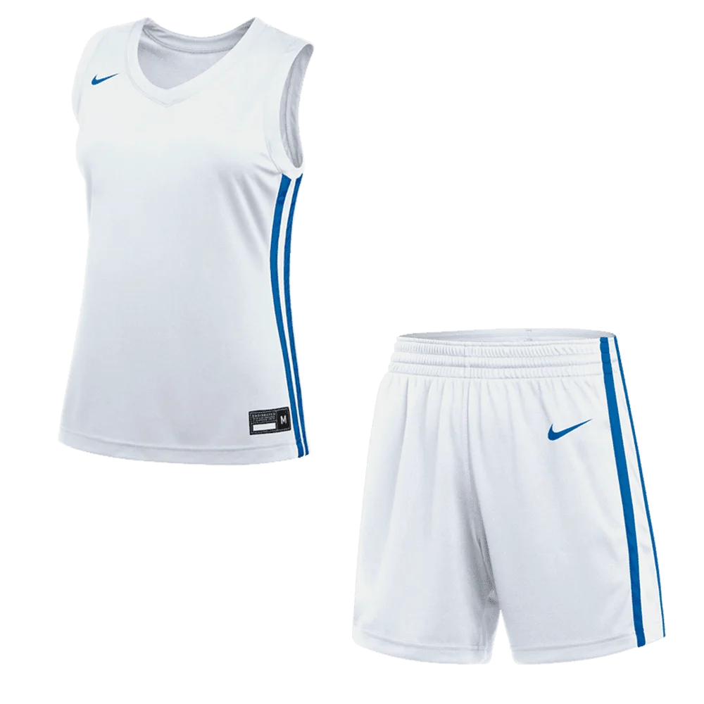 Nike Women's Dri-Fit Stock Overtime Set - Jersey and Short (Standard Fit)  Pair  White/Blue Color Front View