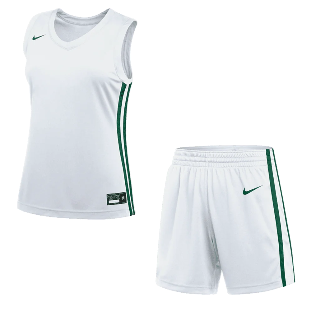 Nike Women's Dri-Fit Stock Overtime Set - Jersey and Short (Standard Fit)  Pair White/Green Color Front View