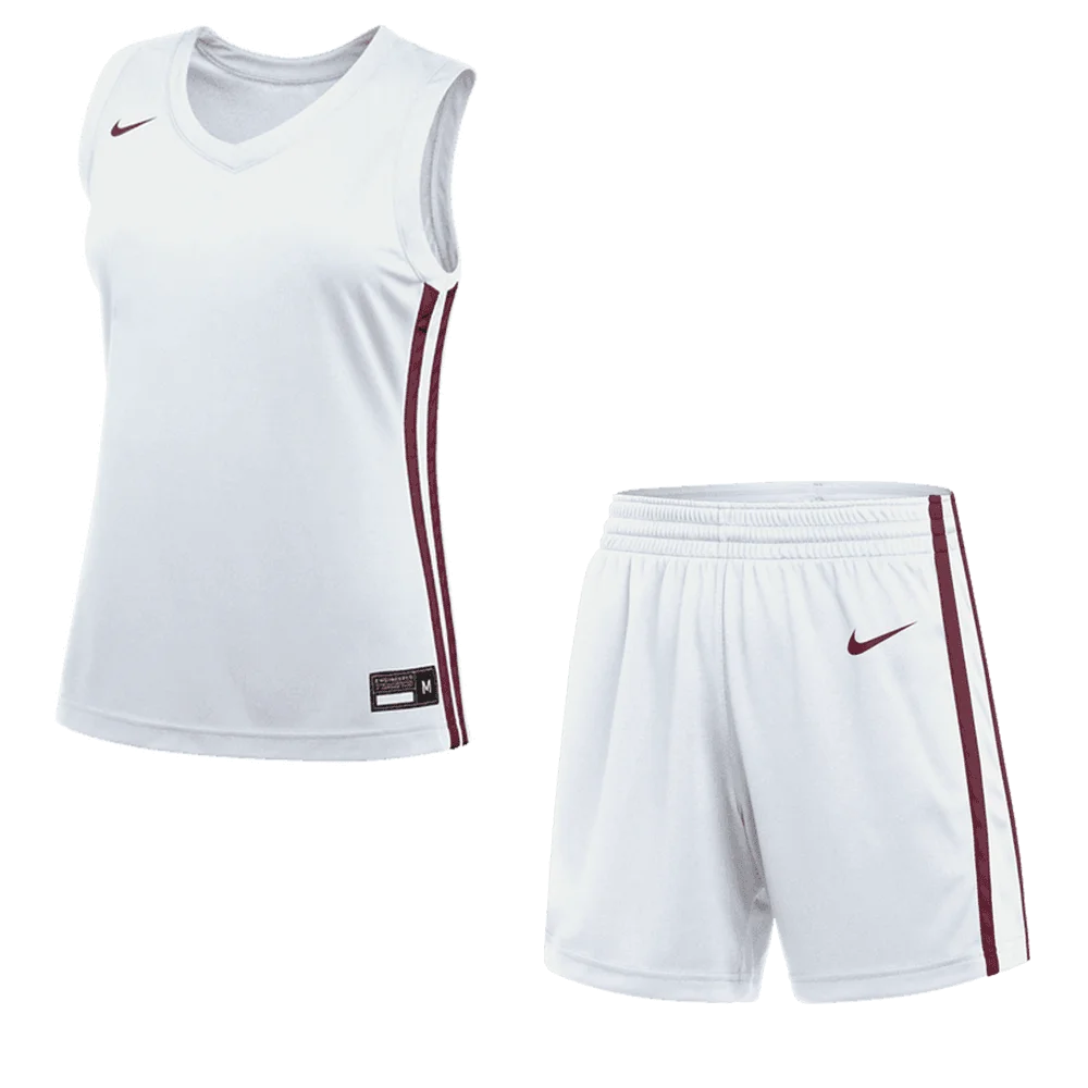 Nike Women's Dri-Fit Stock Overtime Set - Jersey and Short (Standard Fit)  Pair White/Maroon Color Front View