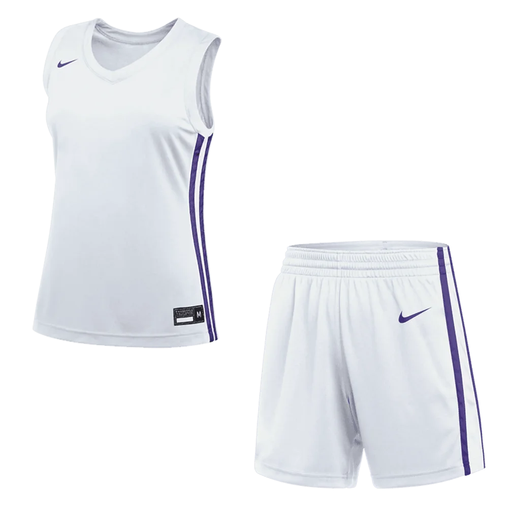 Nike Women's Dri-Fit Stock Overtime Set - Jersey and Short (Standard Fit)  Pair  White/Purple Color Front View