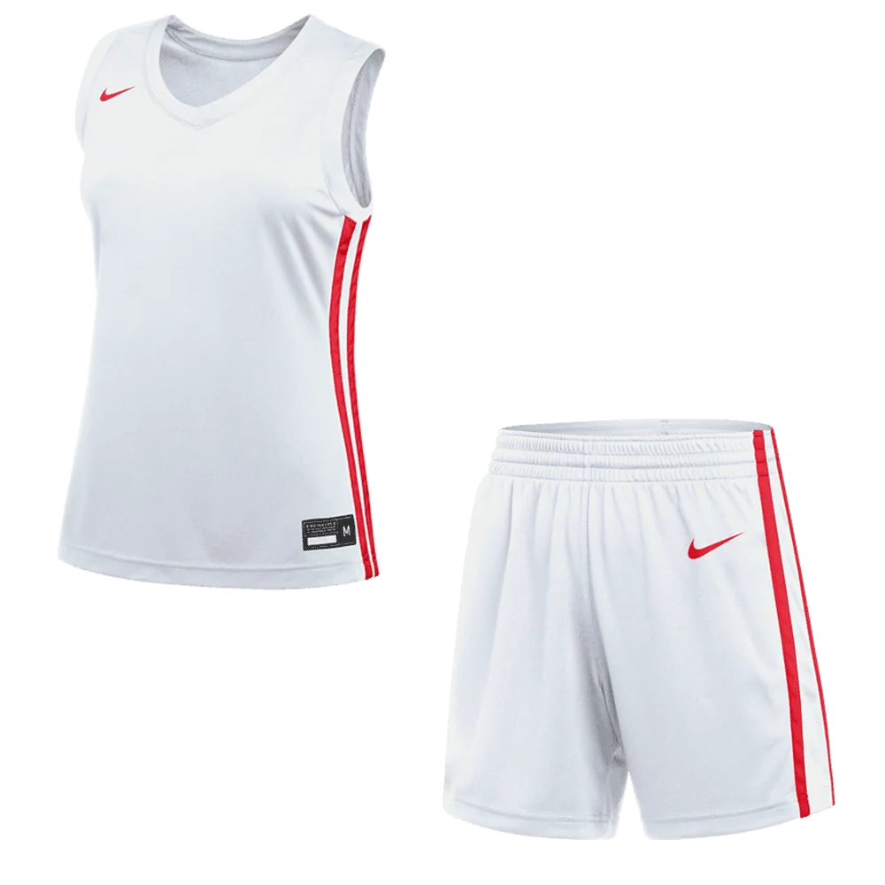 Nike Women's Dri-Fit Stock Overtime Set - Jersey and Short (Standard Fit)  Pair  White/Red Color Front View