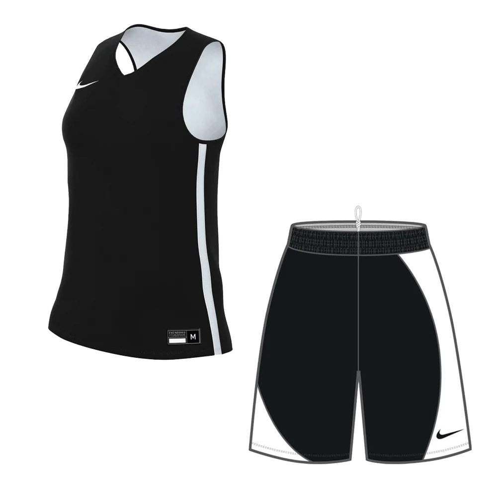 Nike Women's Elite Practice Basketball Set - Jersey and Shorts Pair Black/White Color Front View