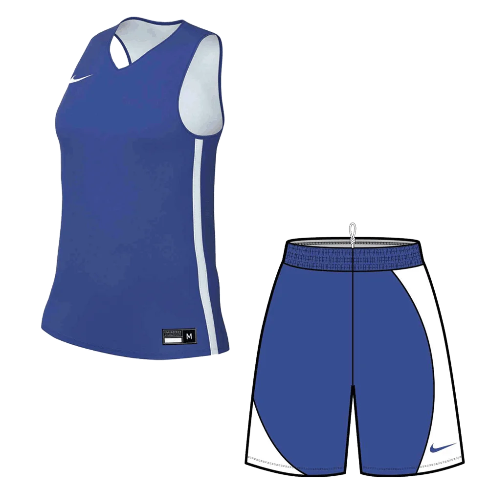 Nike Women's Elite Practice Basketball Set - Jersey and Shorts Pair Blue/White Color Front View