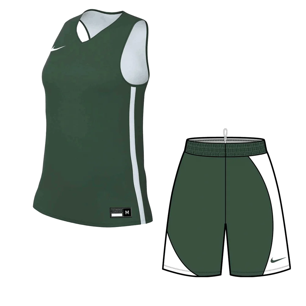 Nike Women's Elite Practice Basketball Set - Jersey and Shorts Pair Green/White Color Front View