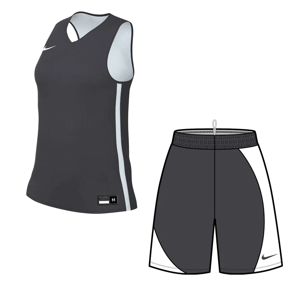 Nike Women's Elite Practice Basketball Set - Jersey and Shorts Pair Grey/White Color Front View