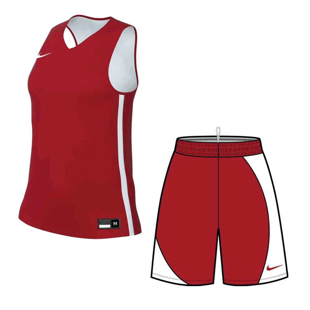 Nike Women's Elite Practice Basketball Set - Jersey and Shorts Pair Red/White Color Front View