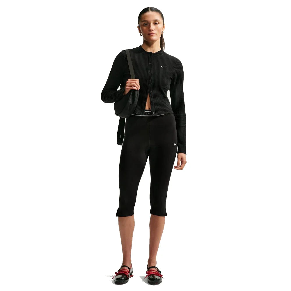 Nike Women's Sportswear Chill Jersey Tight High-Waisted Capri Leggings Black Color
