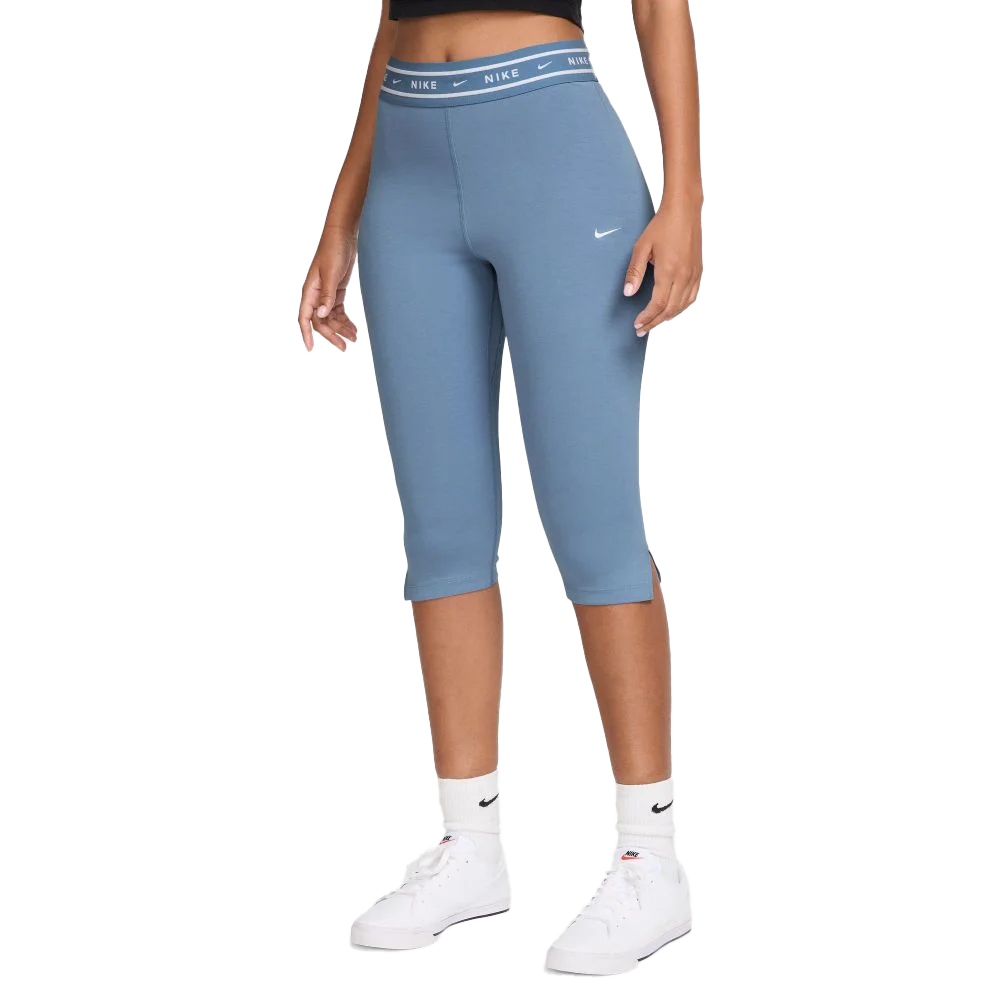 Nike Women's Sportswear Chill Jersey Tight High-Waisted Capri Leggings Blue Color