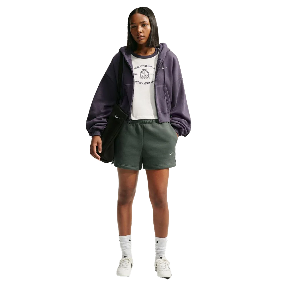 Nike Women's Studio Fleece Medium Weight Mid-Rise Shorts Green Color