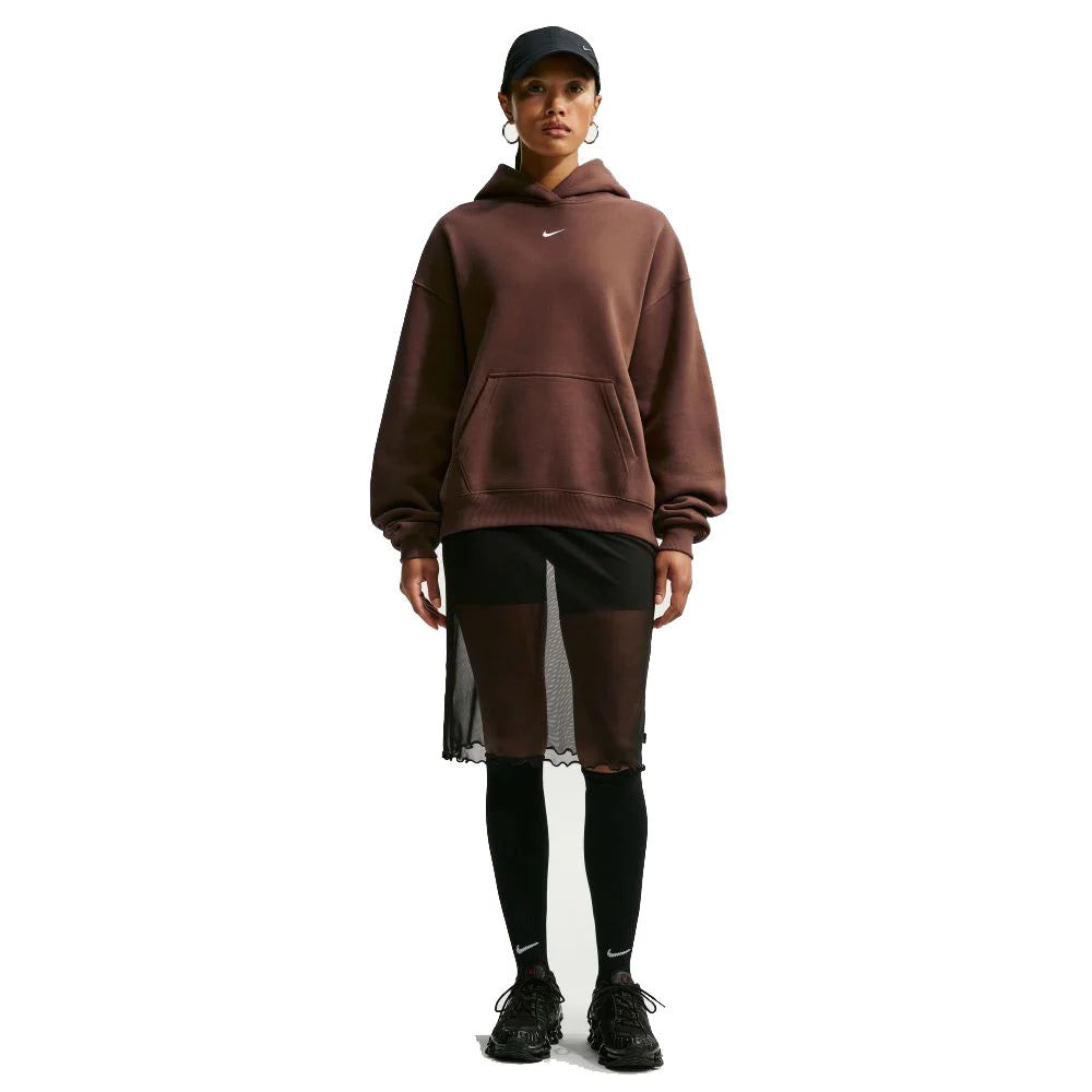  Nike Women's Studio Fleece Medium Weight Oversized Pullover Hoodie maroon Color.
