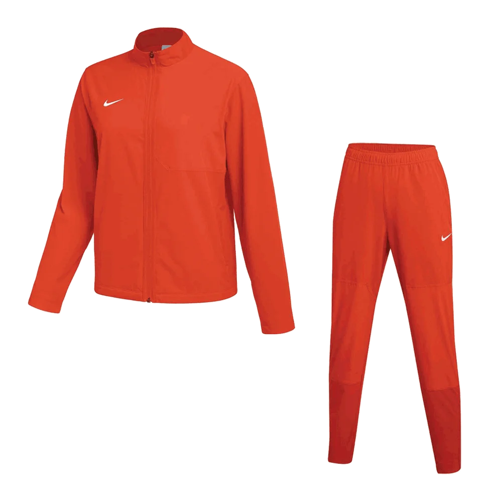 Nike Women's Team Dry Woven Set - Jacket and Pants Pair Orange Color Front View.