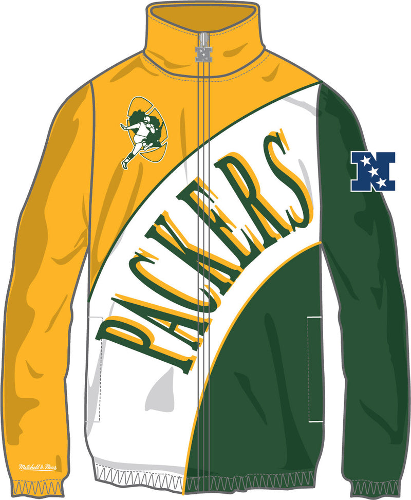 Cortavientos retro arqueado con forro de los Green Bay Packers de Mitchell & Ness 