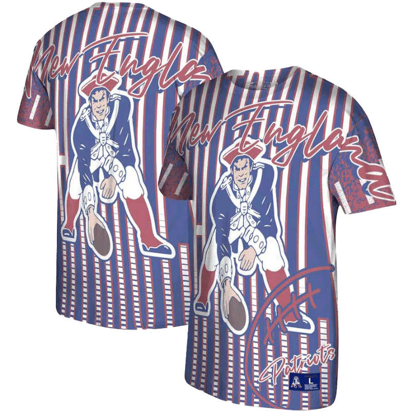 Camiseta con el logotipo histórico Jumbotron de Mitchell & Ness, de los New England Patriots, en tono jaspeado real 