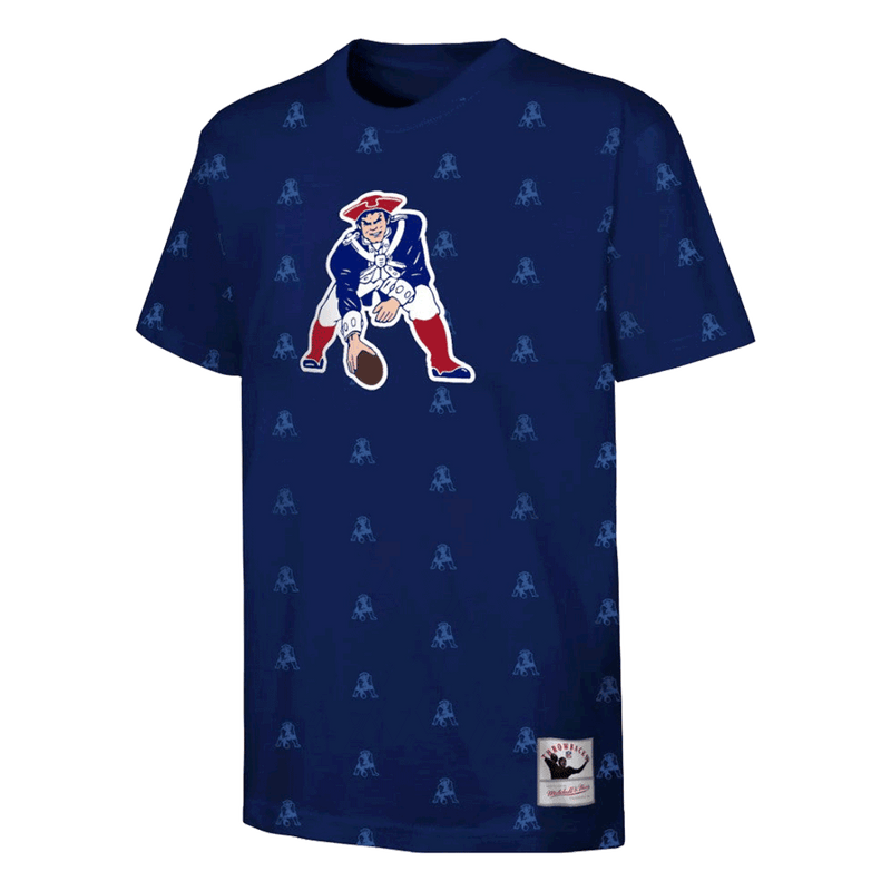 Camiseta juvenil azul con estampado completo Mitchell & Ness de los New England Patriots 