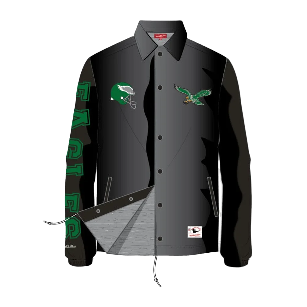 Philadelphia Eagles Mitchell & Ness Throwback Coaches Classic Raglan Full-Snap Windbreaker Jacket
