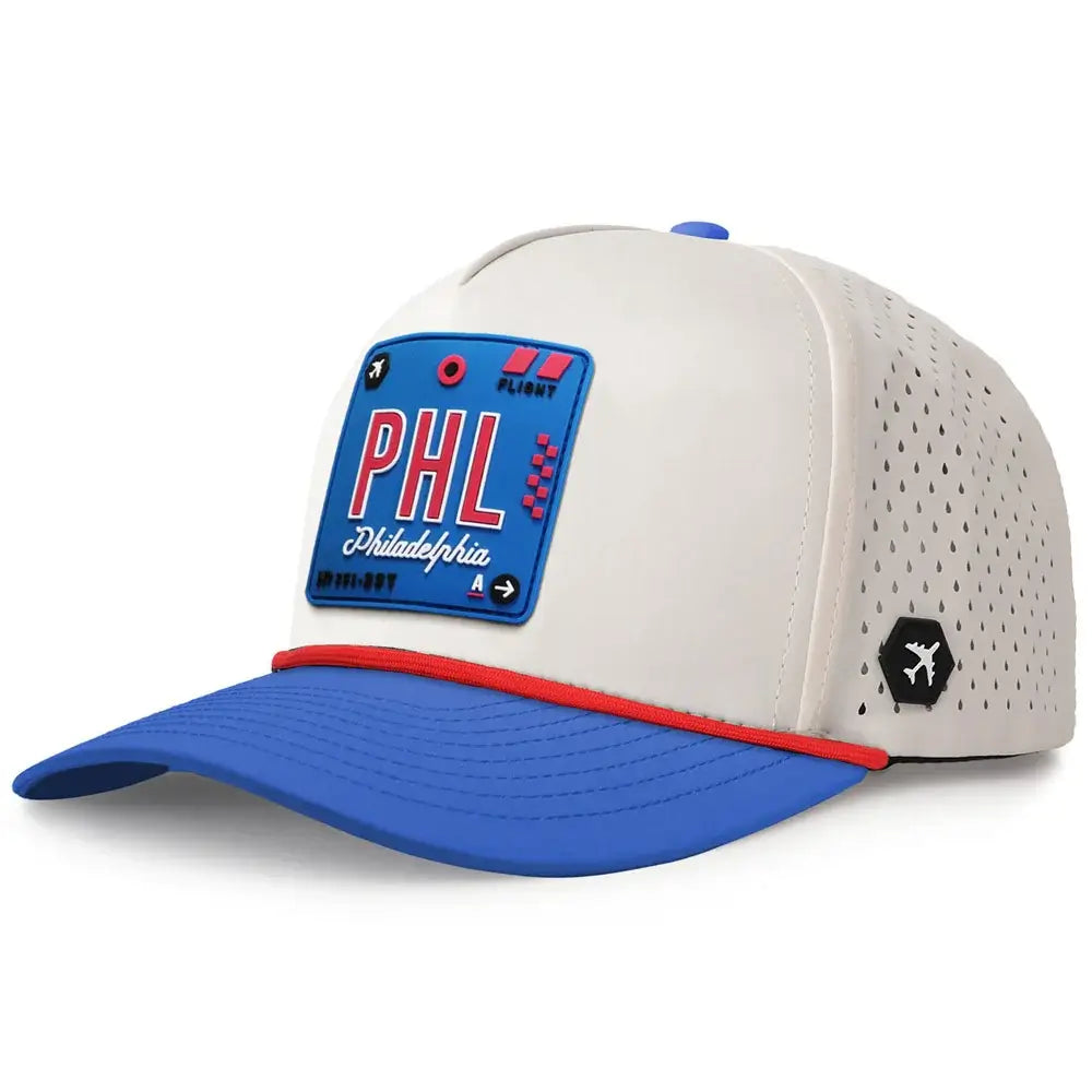 Philadelphia Revolve Performance Hat Moonstone/Royal color 3 Quarter front view
