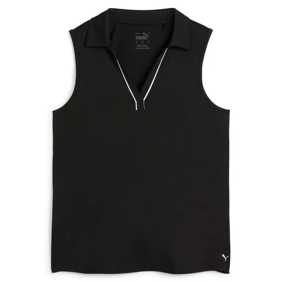 Puma Golf Women Cloudspun Piped SS Polo Black Color Front View