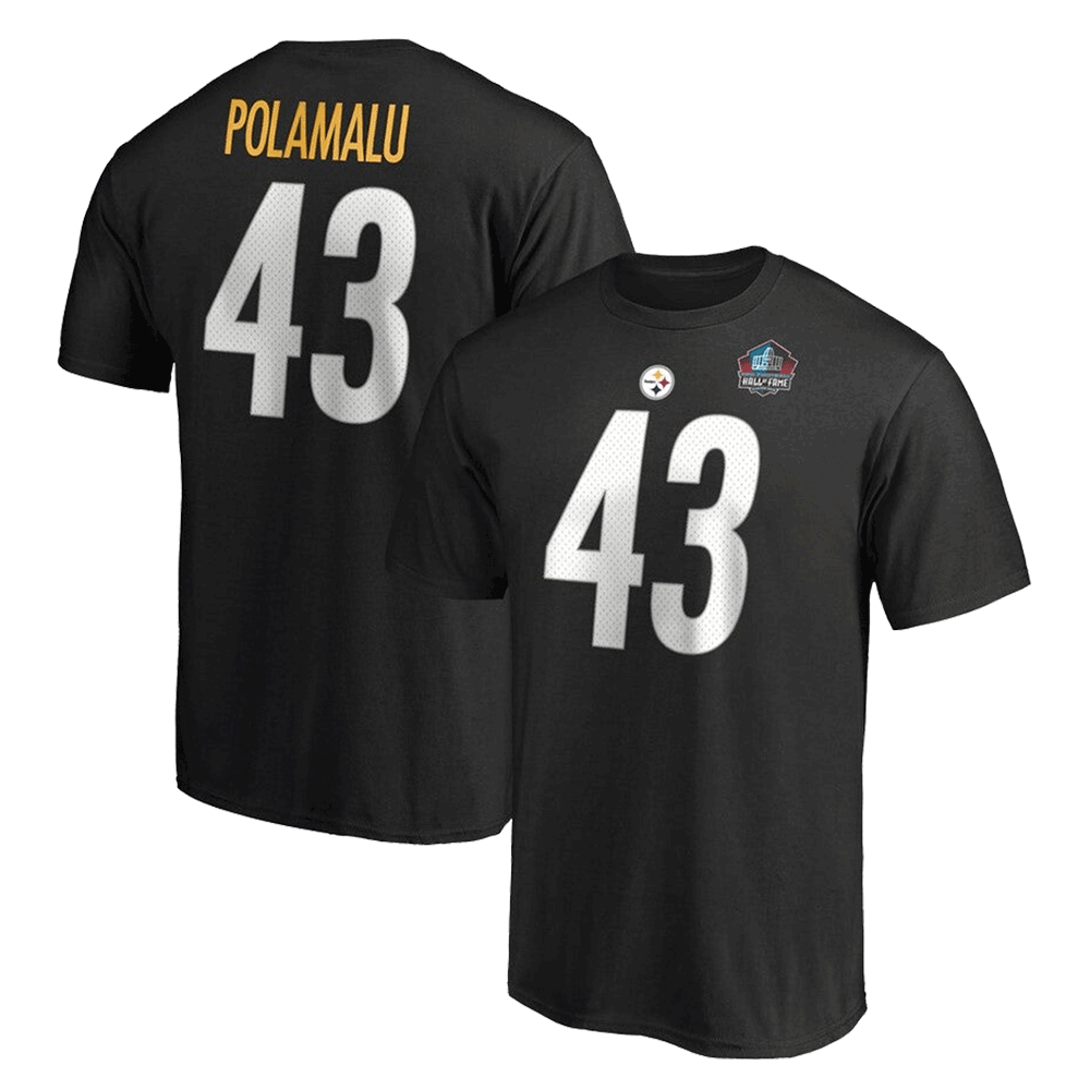 Troy Polamalu Pittsburgh Steelers Hall of Fame Inductee Player Name & Number T-Shirt