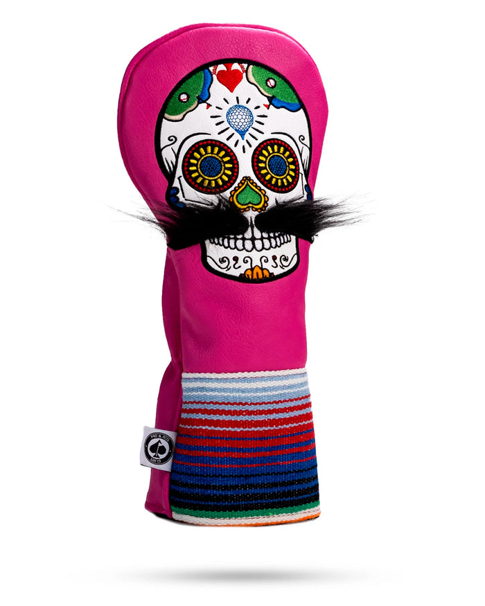 Calavera de azúcar con bigote - Funda rosa para conductor