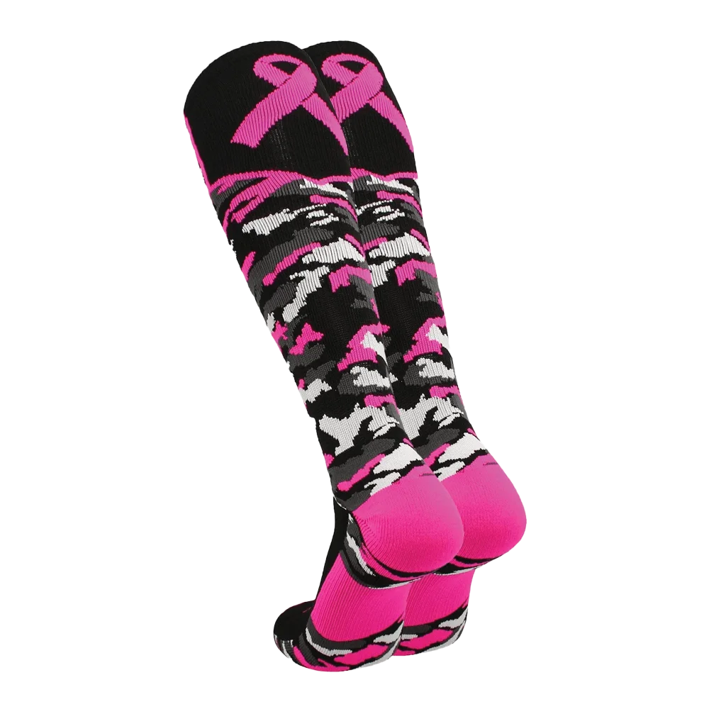 TCK Breast Cancer Awareness Camo Over The Calf Socks- Pack of 3