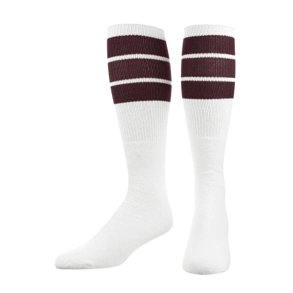 TCK Retro Tube Socks 3 Stripes Over the Calf- Pack of 3 Maroon color