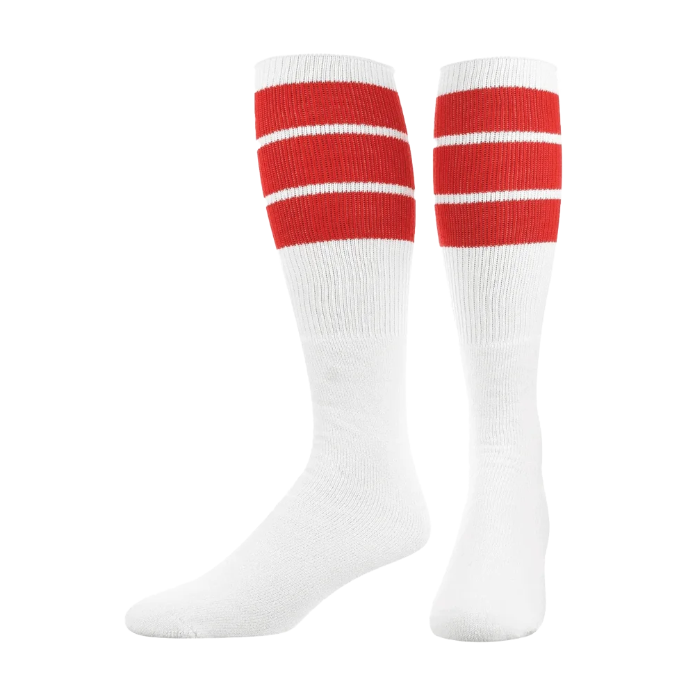 TCK Retro Tube Socks 3 Stripes Over the Calf- Pack of 3 Red color