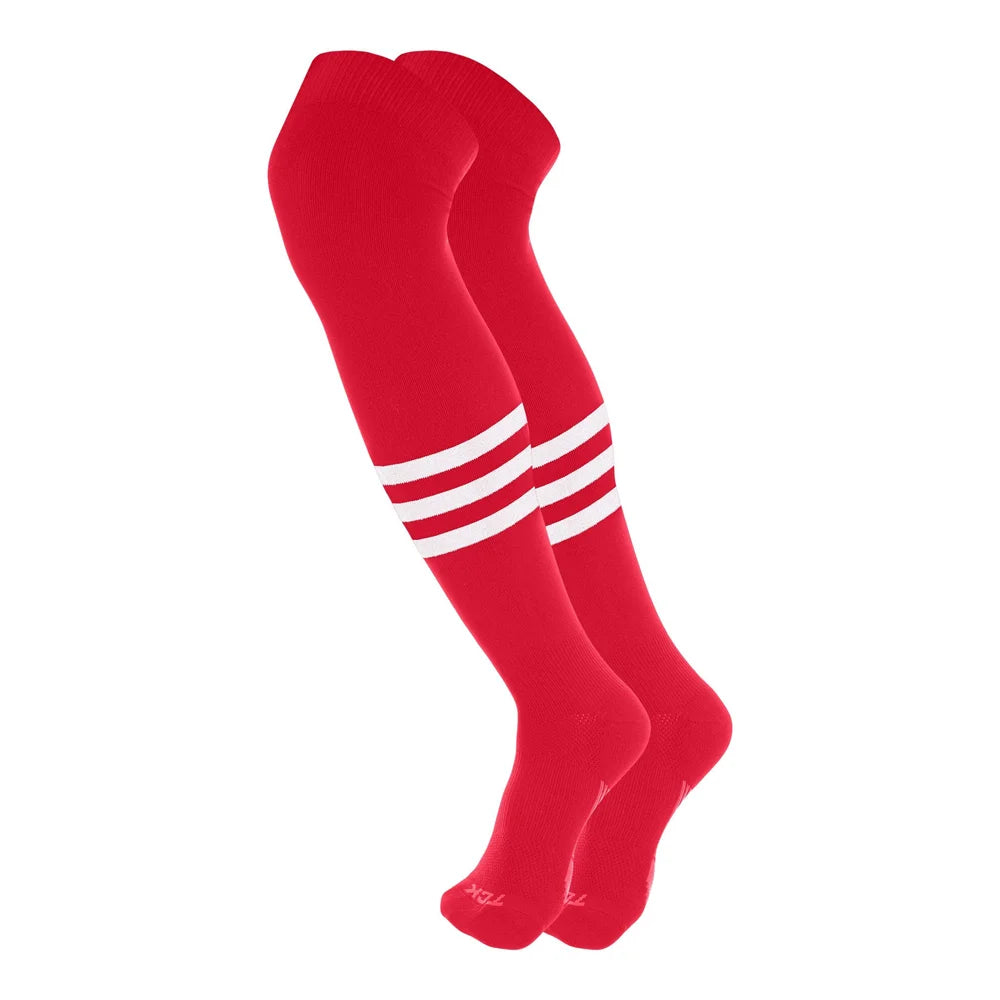 TCK Dugout Striped Over the Knee Baseball Socks Pattern B - Pack of 3 Red Color