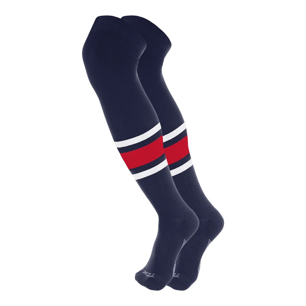 TCK Dugout Striped Over the Knee Baseball Socks Pattern E - Pack of 3 Navy Color