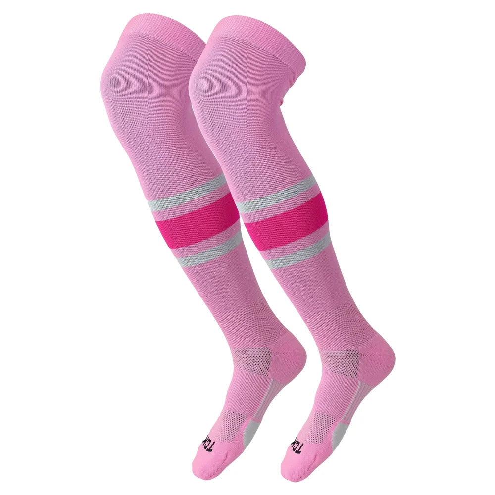 TCK Dugout Striped Over the Knee Baseball Socks Pattern E - Pack of 3 Pink Color