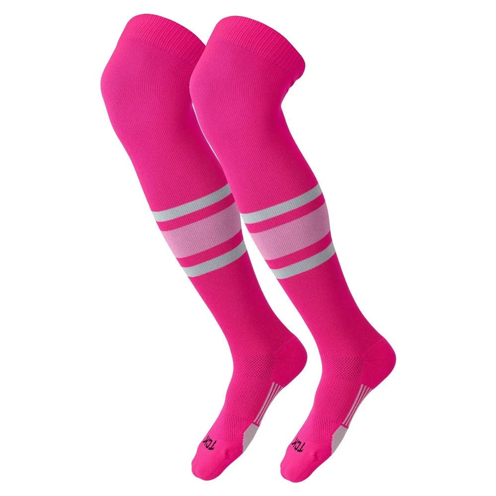 TCK Dugout Striped Over the Knee Baseball Socks Pattern E - Pack of 3 Pink Color.