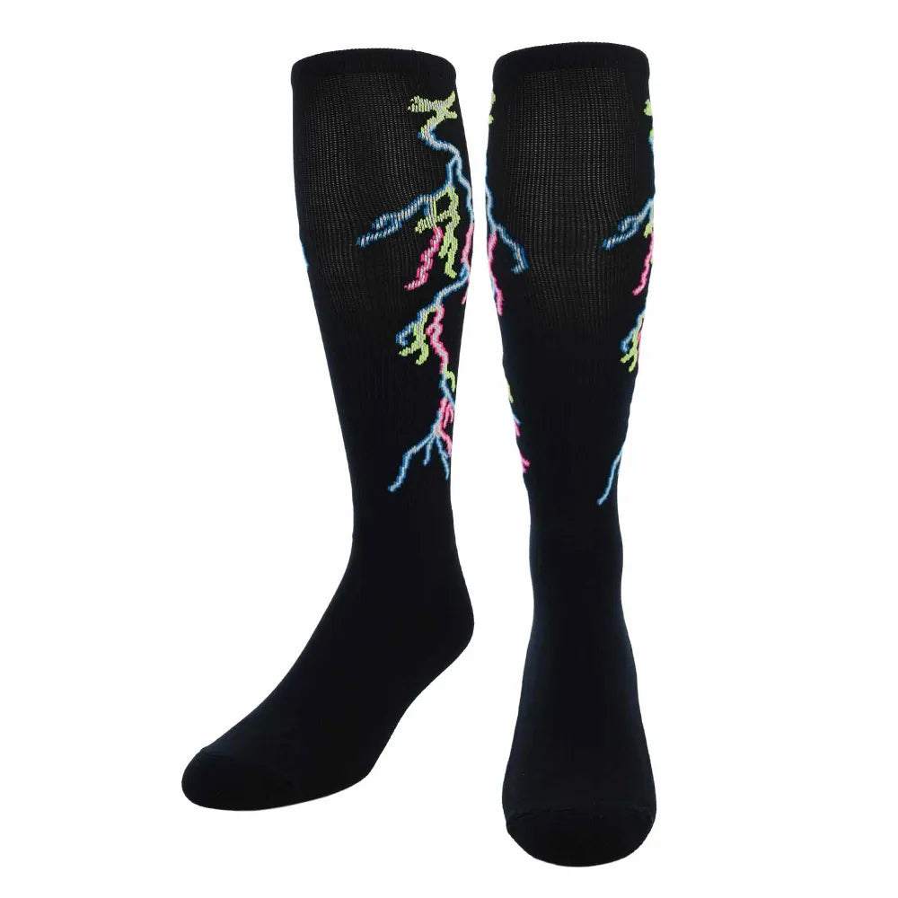 TCK Lightning Bolt Athletic Knee High Socks - Pack of 3 Black Color