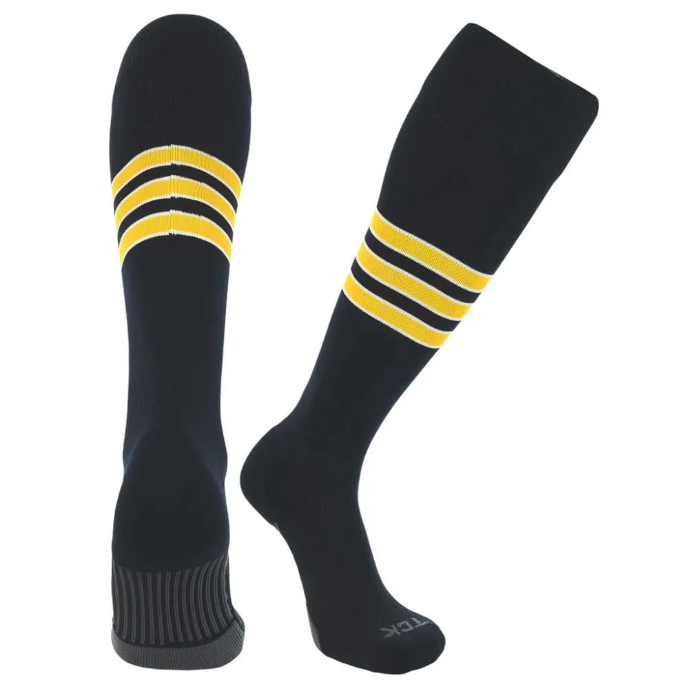 TCK Made in USA Dugout Series Accent Trim Striped Baseball Socks - Pack of 3 Black Color