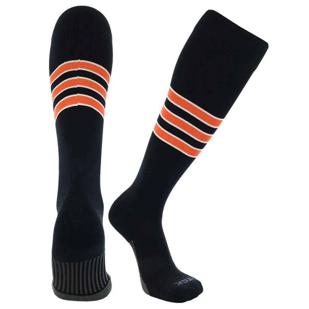 TCK Made in USA Dugout Series Accent Trim Striped Baseball Socks - Pack of 3 Black Color .
