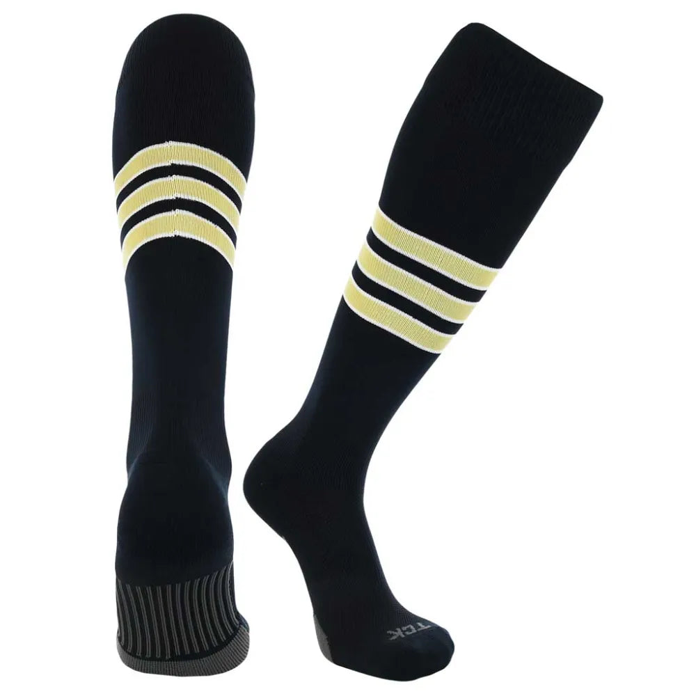 TCK Made in USA Dugout Series Accent Trim Striped Baseball Socks - Pack of 3 Black Color 
