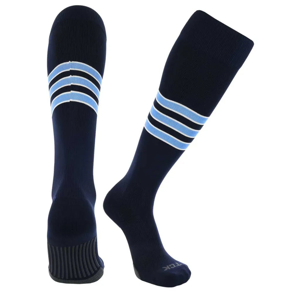 TCK Made in USA Dugout Series Accent Trim Striped Baseball Socks - Pack of 3 Navy Color.