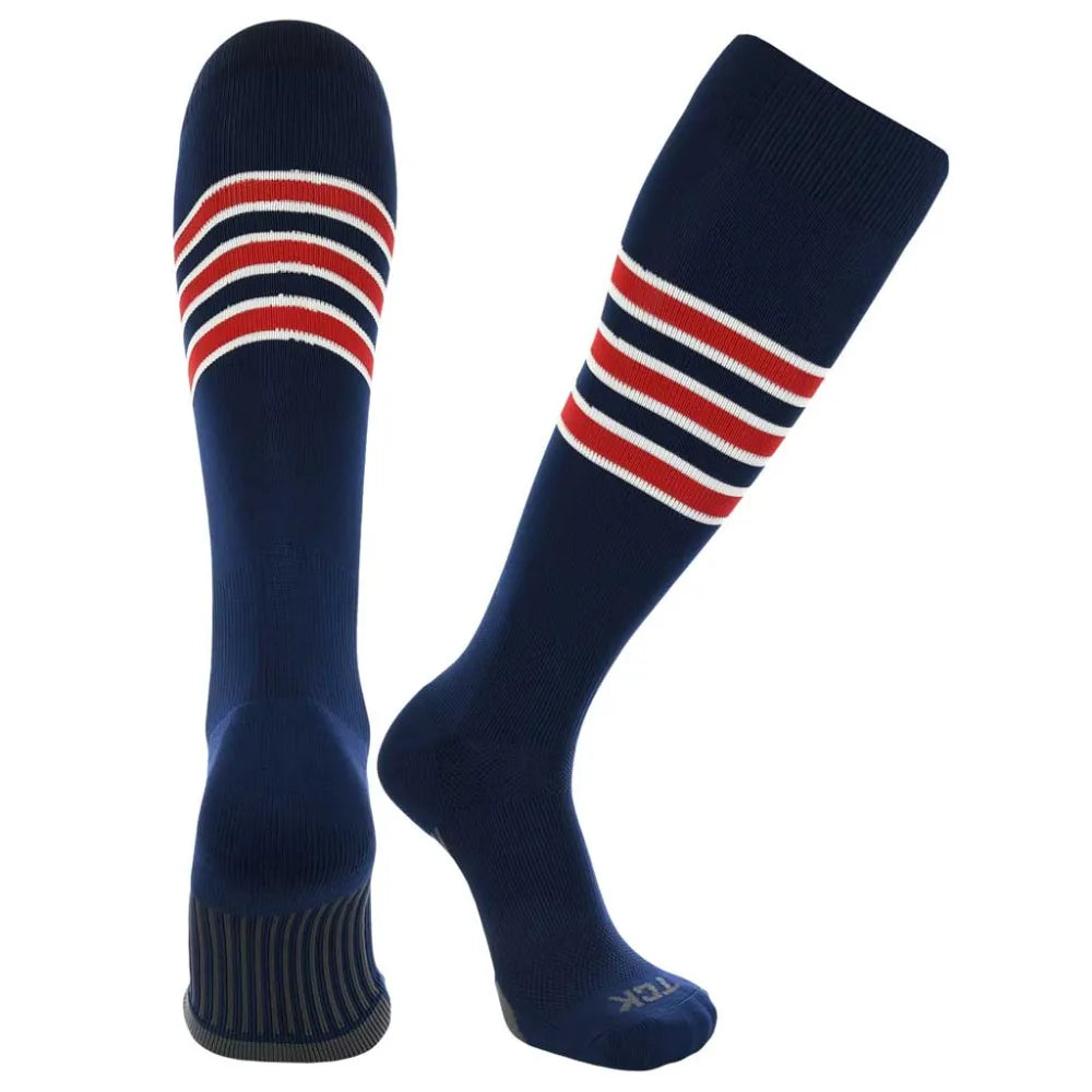 TCK Made in USA Dugout Series Accent Trim Striped Baseball Socks - Pack of 3 Navy Color