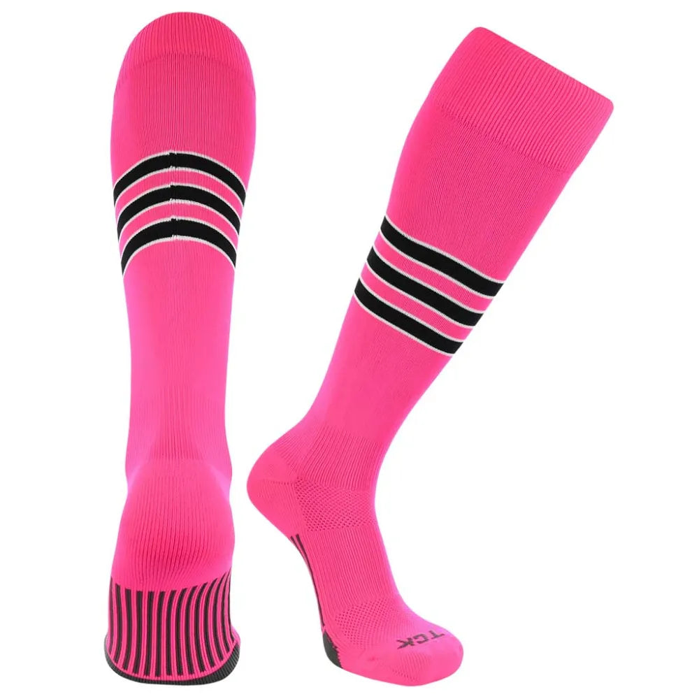 TCK Made in USA Dugout Series Accent Trim Striped Baseball Socks - Pack of 3 Pink Color