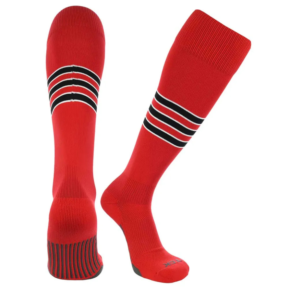 TCK Made in USA Dugout Series Accent Trim Striped Baseball Socks - Pack of 3 Red  Color.