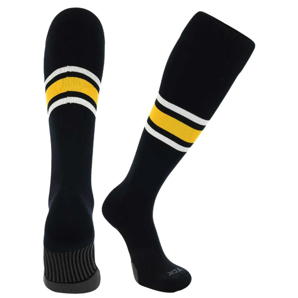 TCK Made in USA Dugout Series Bold Center Stripe Baseball Socks - Pack of 3 Black Color