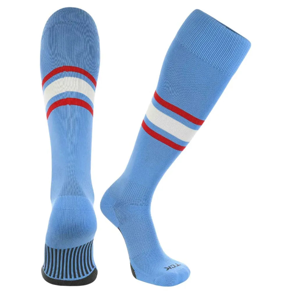 TCK Made in USA Dugout Series Bold Center Stripe Baseball Socks - Pack of 3 Blue  Color