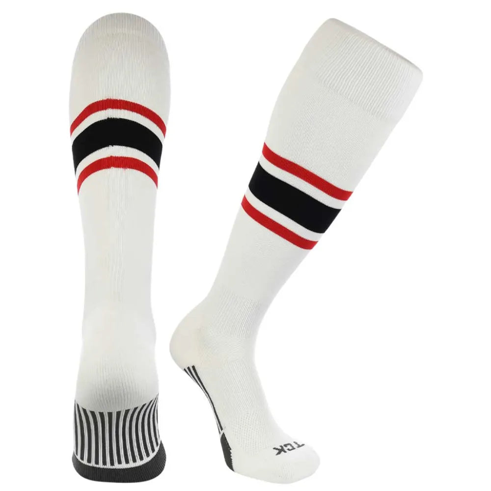 TCK Made in USA Dugout Series Bold Center Stripe Baseball Socks - Pack of 3 White  Color .