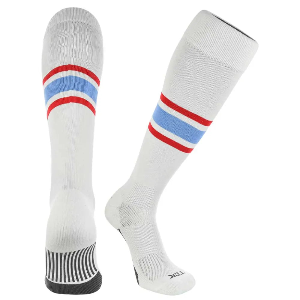 TCK Made in USA Dugout Series Bold Center Stripe Baseball Socks - Pack of 3 White  Color 1