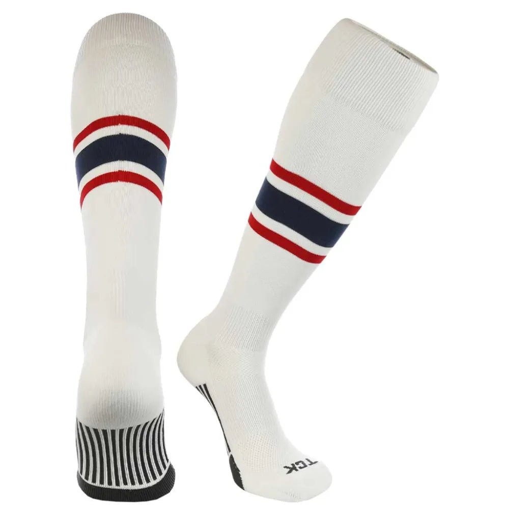 TCK Made in USA Dugout Series Bold Center Stripe Baseball Socks - Pack of 3 White  Color 2