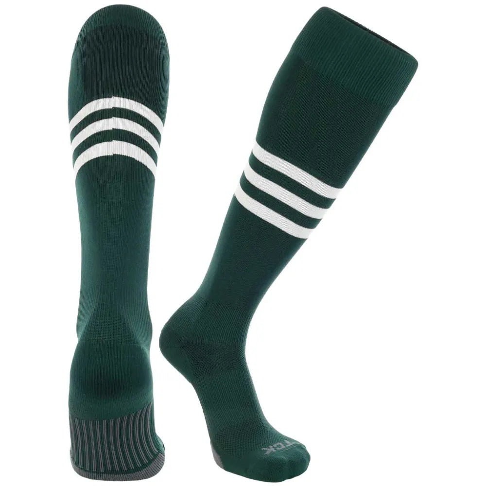 TCK Made in USA Dugout Series Classic 3-Stripe Baseball Socks - Pack of 3 Green Color