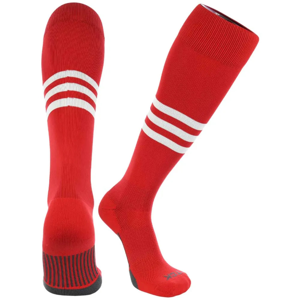 TCK Made in USA Dugout Series Classic 3-Stripe Baseball Socks - Pack of 3 Red Color