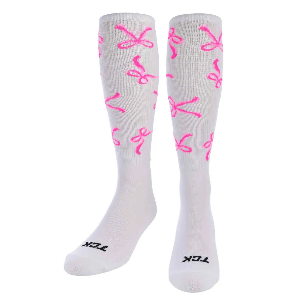 TCK Ribbon Bows Athletic Knee High Socks - Pack of 3 White Color