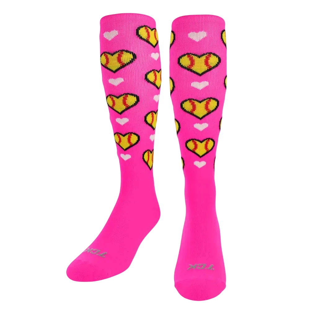 TCK Softball Hearts Athletic Knee High Socks - Pack of 3